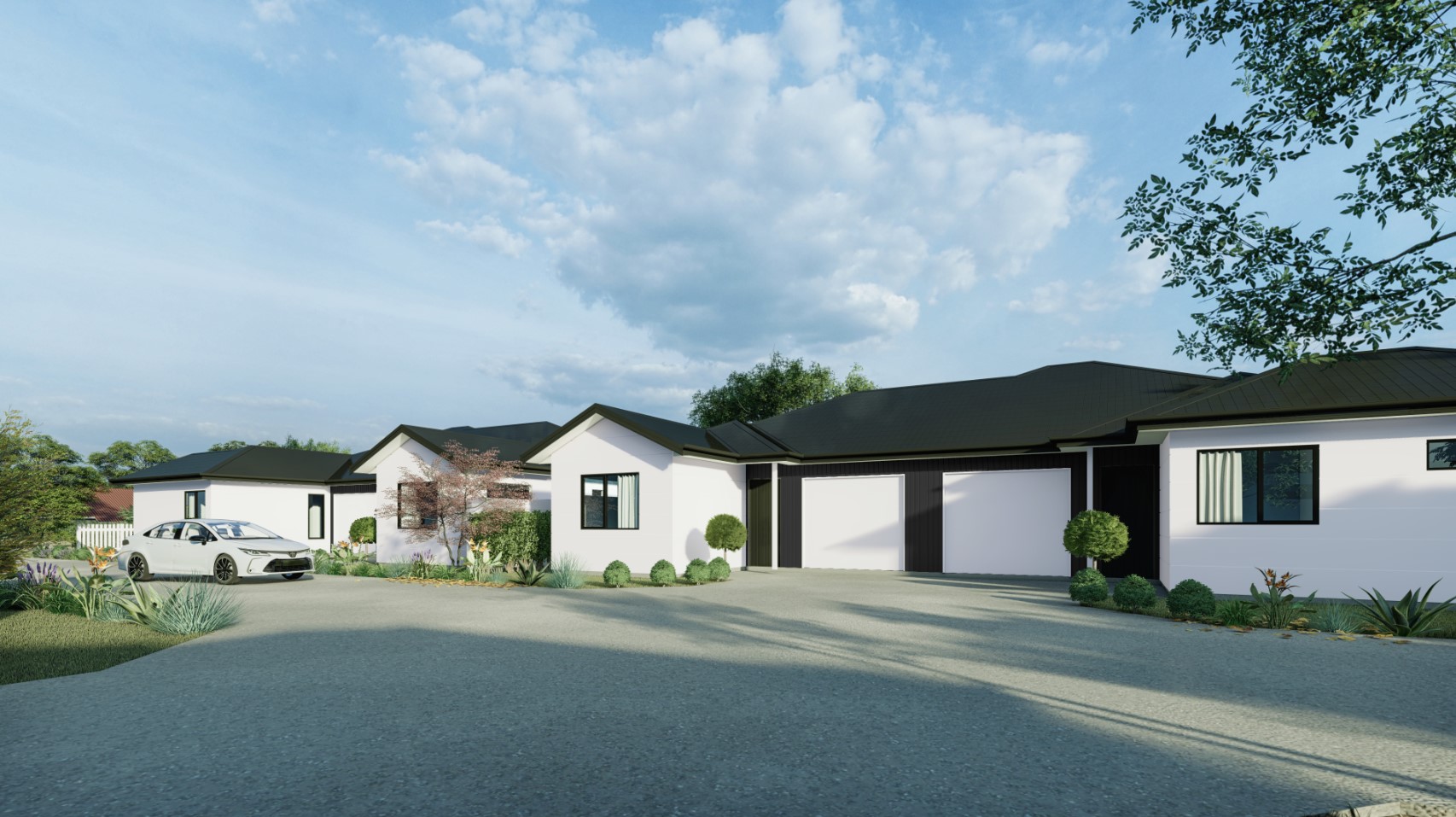 Spacious bedroom with modern furniture